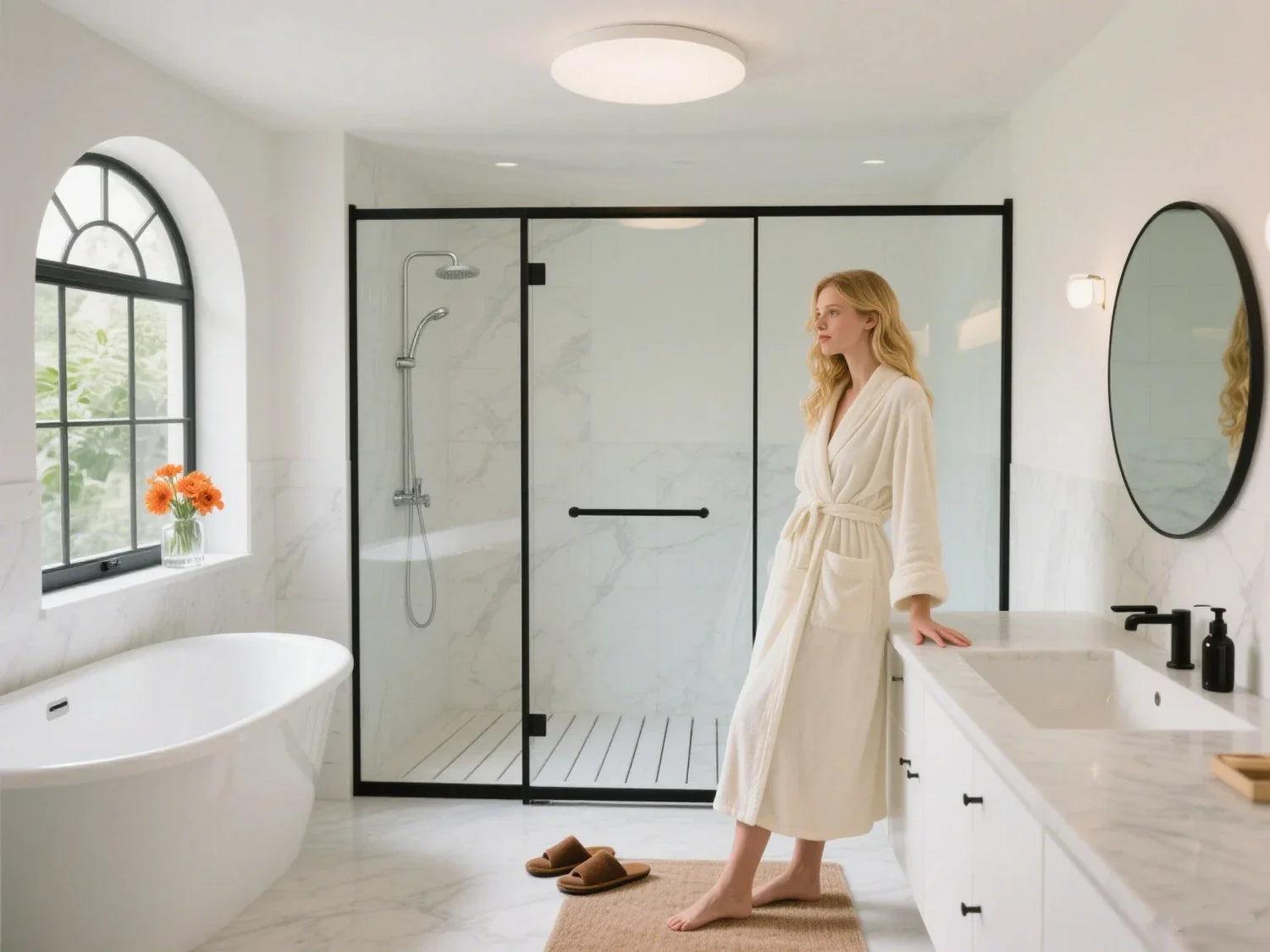Shower after remodel — new tile and glass
