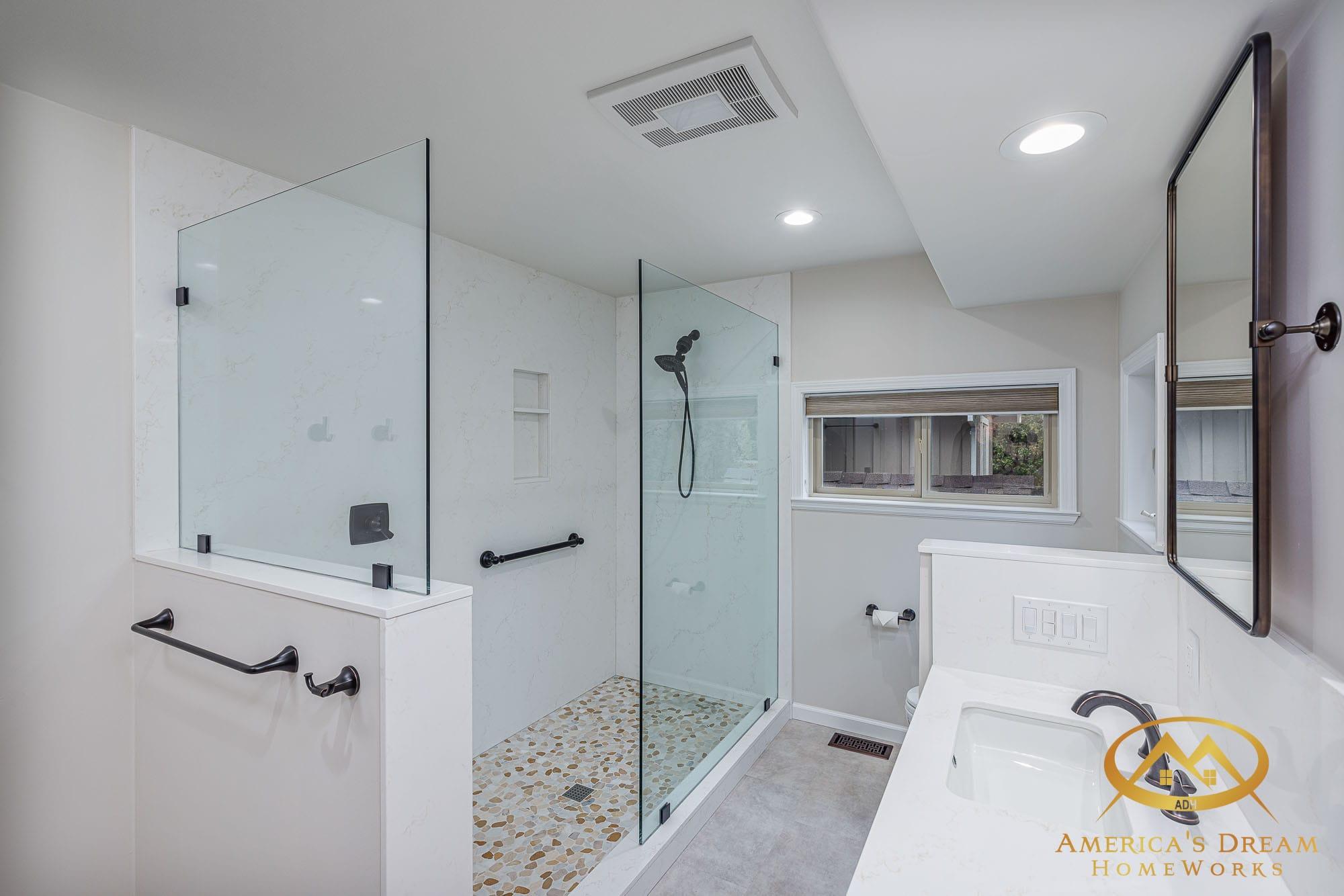 Tub converted to a modern walk-in shower
